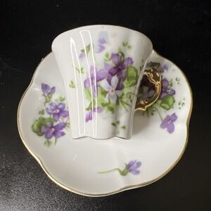 Vtg Richard Japan China Porcelain Demitasse Cup & Saucer Set Purple Floral 2 Oz